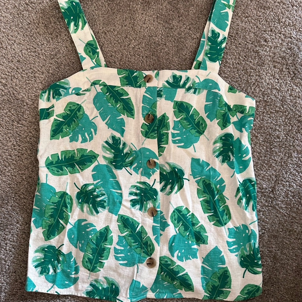 Green Leaf Print Women's Top